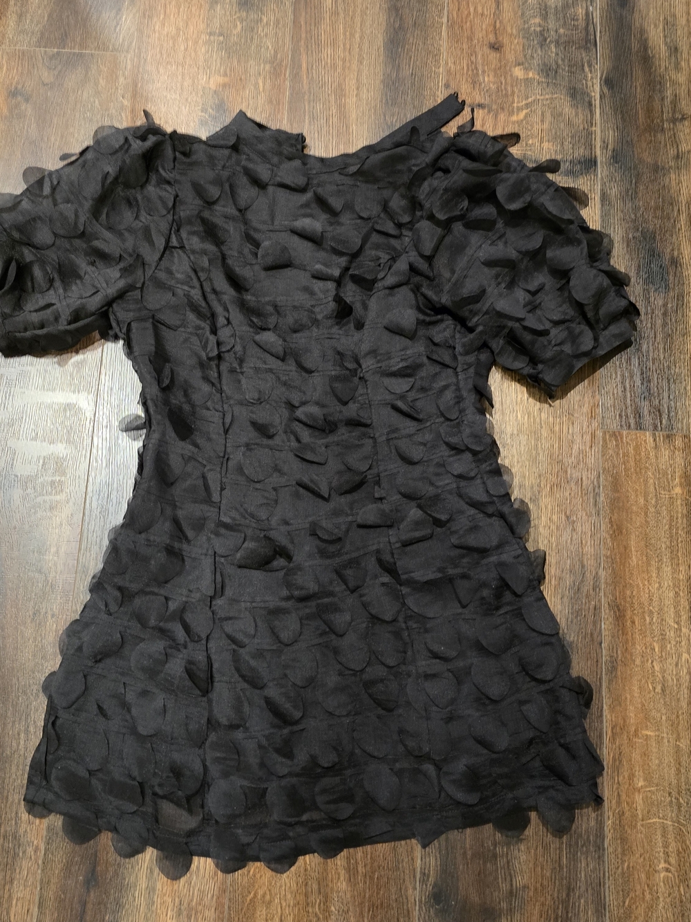 Black Petal-Appliqué Mini Dress